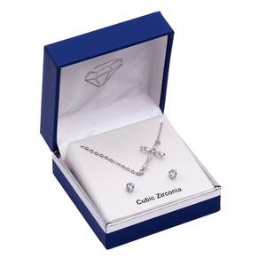 Silver-Tone CZ Cross Pendant & Earring Set