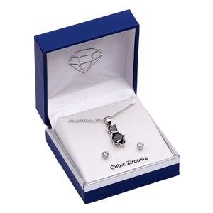 Silver-Tone CZ Cat Pendant & Earring Set