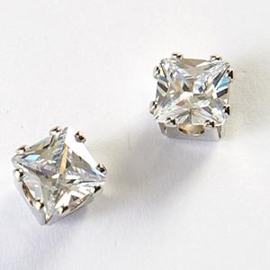 4ctw. Square CZ Silver Post Stud Earrings