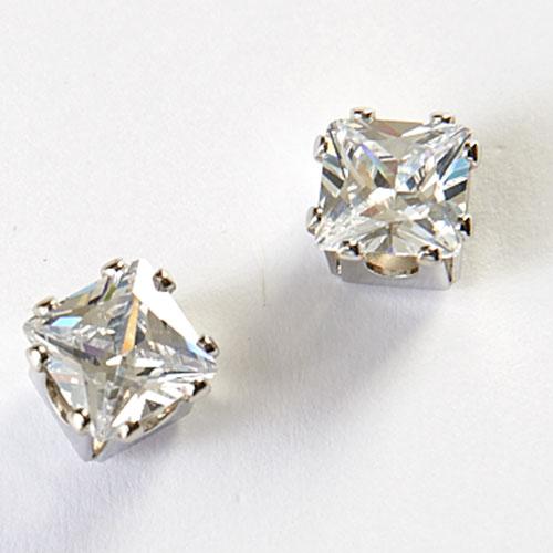 4ctw. Square CZ Silver Post Stud Earrings