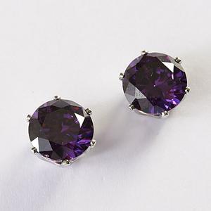 Amethyst CZ Set in Silver Stud Earrings