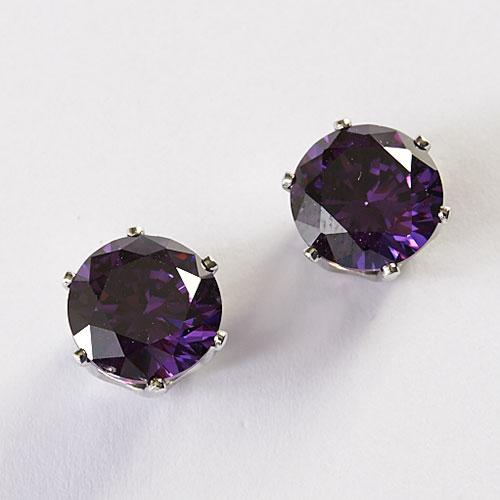 Amethyst CZ Set in Silver Stud Earrings