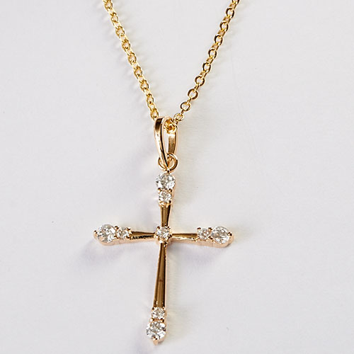 Gold CZ Cross Pendant Necklace
