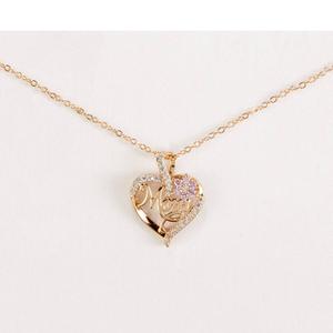 Gold-Tone Heart with Pink CZ Flower Pendant