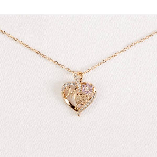Gold-Tone Heart with Pink CZ Flower Pendant