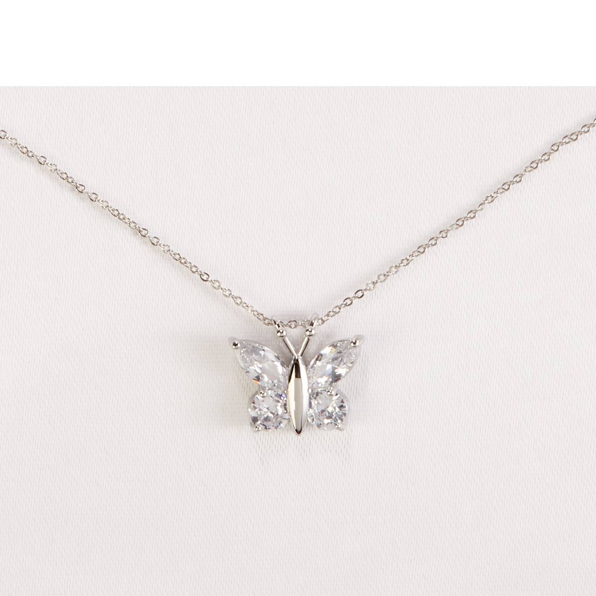 Silver-Tone Butterfly CZ Pendant