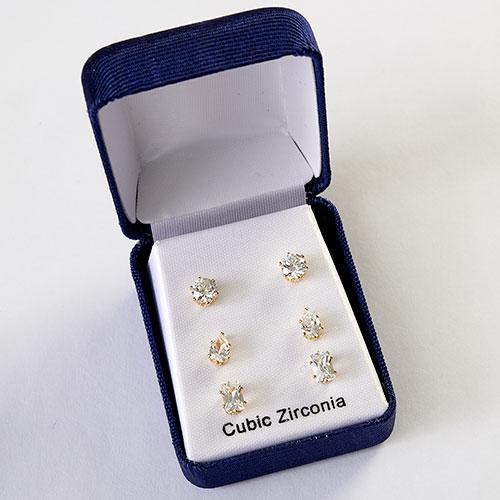 3pr. Gold Tone Multi Shaped Post Earrings Set