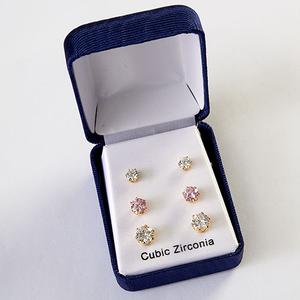 Pink & Clear CZ 3pr. Earrings Set