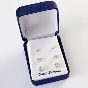 3pr. Round CZ Post Earrings Set