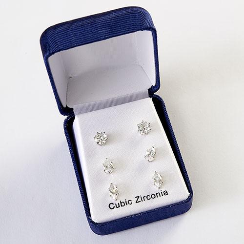 3pr. Multi Shaped CZ Earrings Set