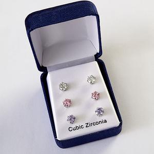 3pr. Multi Silver Tone CZ Earrings Set