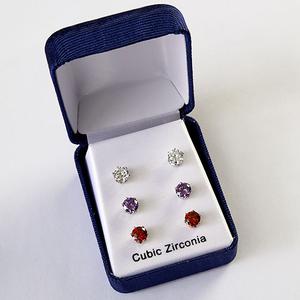 3pr. Round Multi CZ Earrings Set