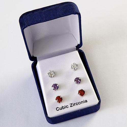 3pr. Round Multi CZ Earrings Set
