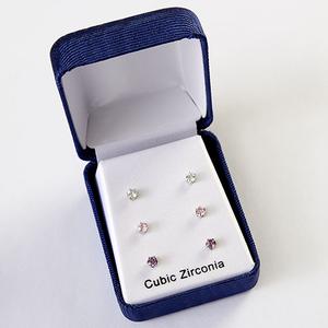 3pr. Mini Round Multi CZ Earrings Set