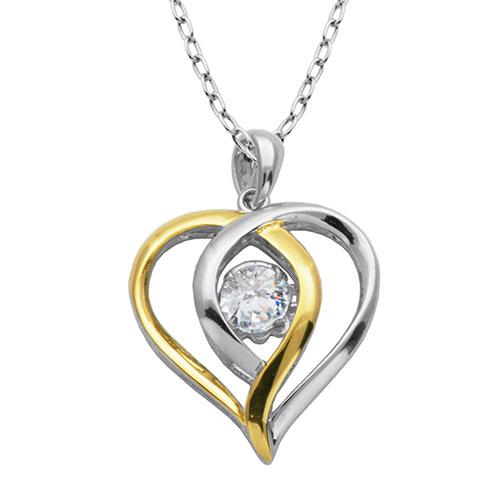 Splendere Two-Tone Double Heart CZ Necklace