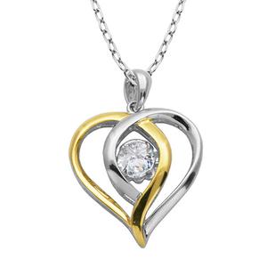 Splendere Two-Tone Double Heart CZ Necklace