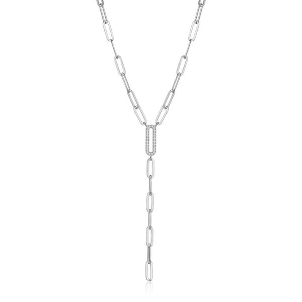 Forever Facets Sterling Silver Y Shape Paperclip Necklace