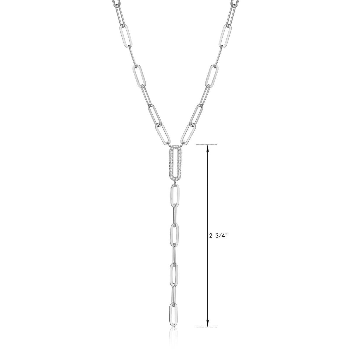 Forever Facets Sterling Silver Y Shape Paperclip Necklace