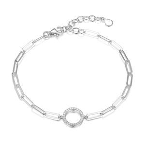 Forever Facets Sterling Silver Lined Circle Link Bracelet