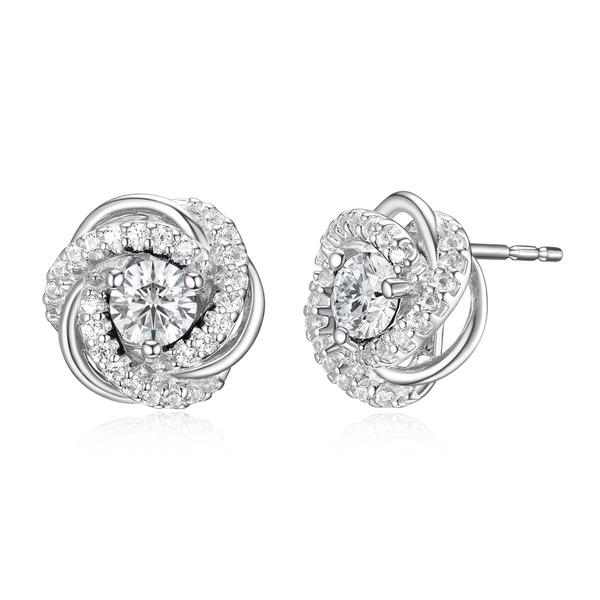 Forever Facets Rhodium Plated April Love Knot Earrings