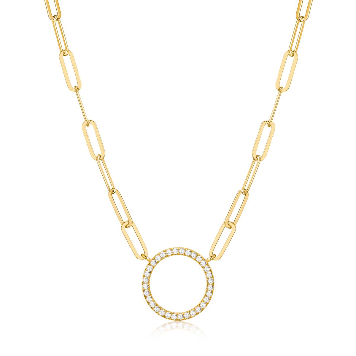 Forever Facets 18kt. Gold Plated Circle Paperclip Necklace