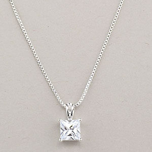 Sterling Silver Square CZ Pendant Necklace