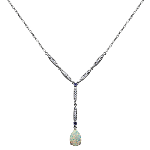 Teardrop Simulated Opal & CZ Y-Necklace