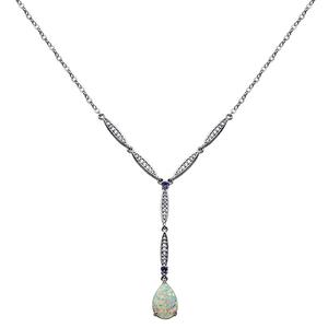 Teardrop Simulated Opal & CZ Y-Necklace