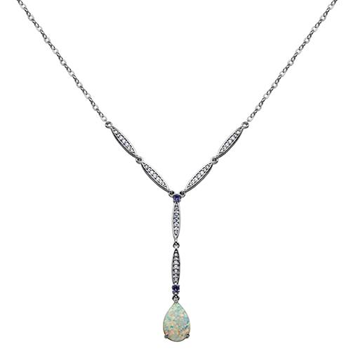 Teardrop Simulated Opal & CZ Y-Necklace