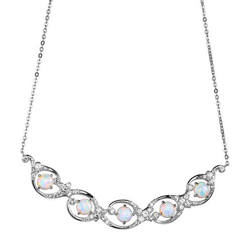 Simulated Opal & CZ Bar Collar Necklace