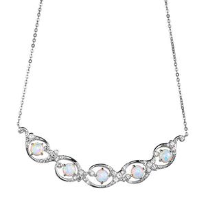 Simulated Opal & CZ Bar Collar Necklace