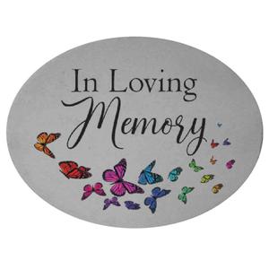 In Loving Memory w/ Colorful Butterflies Oval Memorial Stone