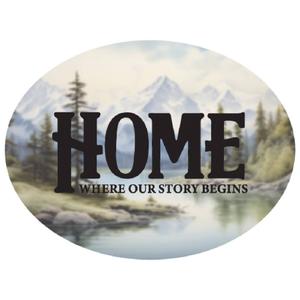 Home w/ Mountains Background Oval Garden Stone