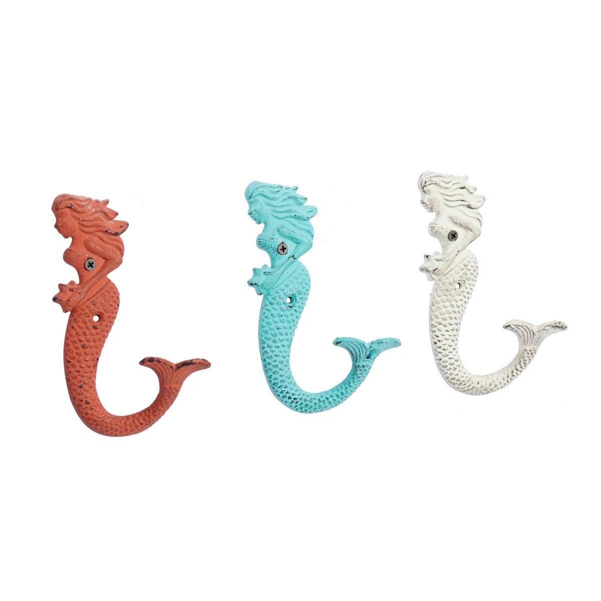 9th & Pike(R) Coastal Style Distressed Mermaid Hooks - Set Of 3 9th & Pike(R) Coastal Style Distressed Mermaid Hooks - Set Of 3