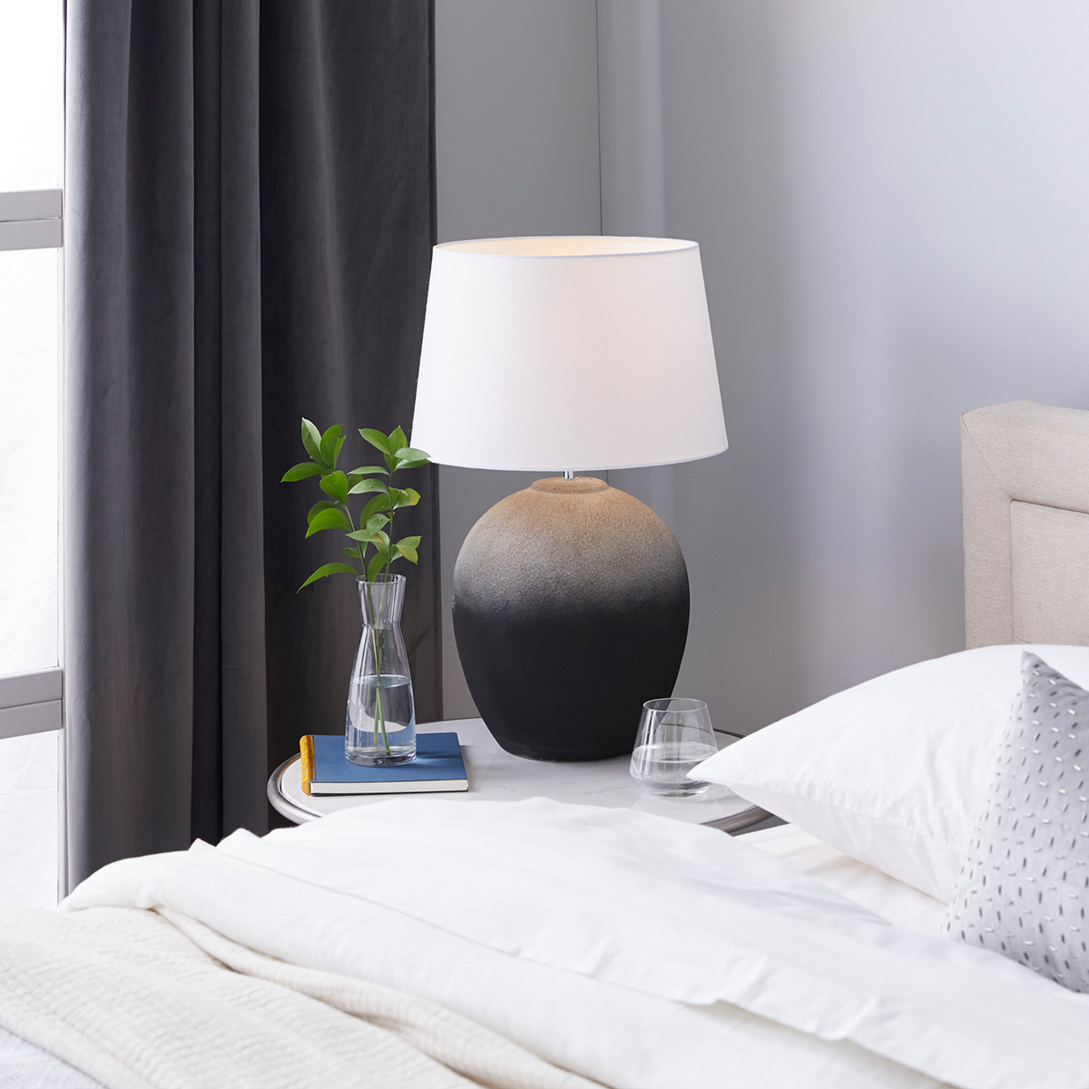 9th & Pike(R) Black Round Ceramic Transitional Table Lamp