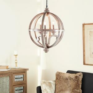 9th & Pike(R)  Gold Wood Rustic Caged Chandelier alternate view