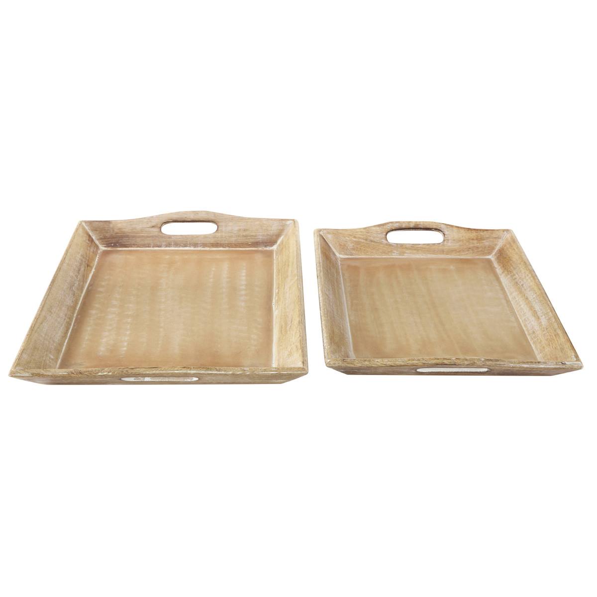 9th & Pike(R) Whitewashed Mango Wood Serving Trays - Set Of 2