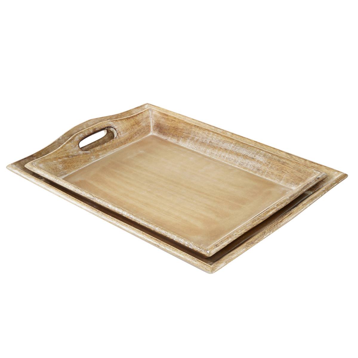 9th & Pike(R) Whitewashed Mango Wood Serving Trays - Set Of 2