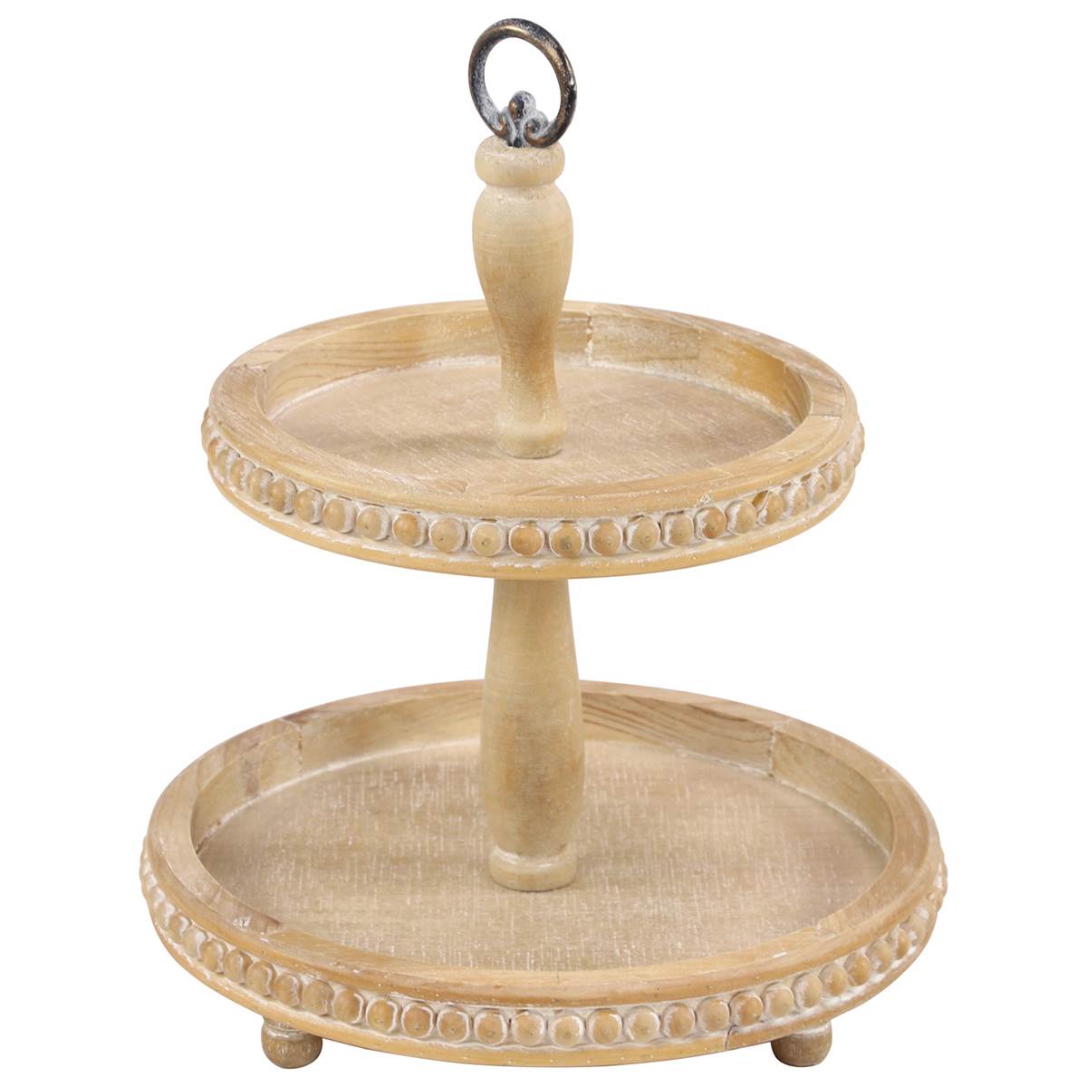 9th & Pike(R) Natural Beige Wood 2-Tier Round Serving Tray Stand