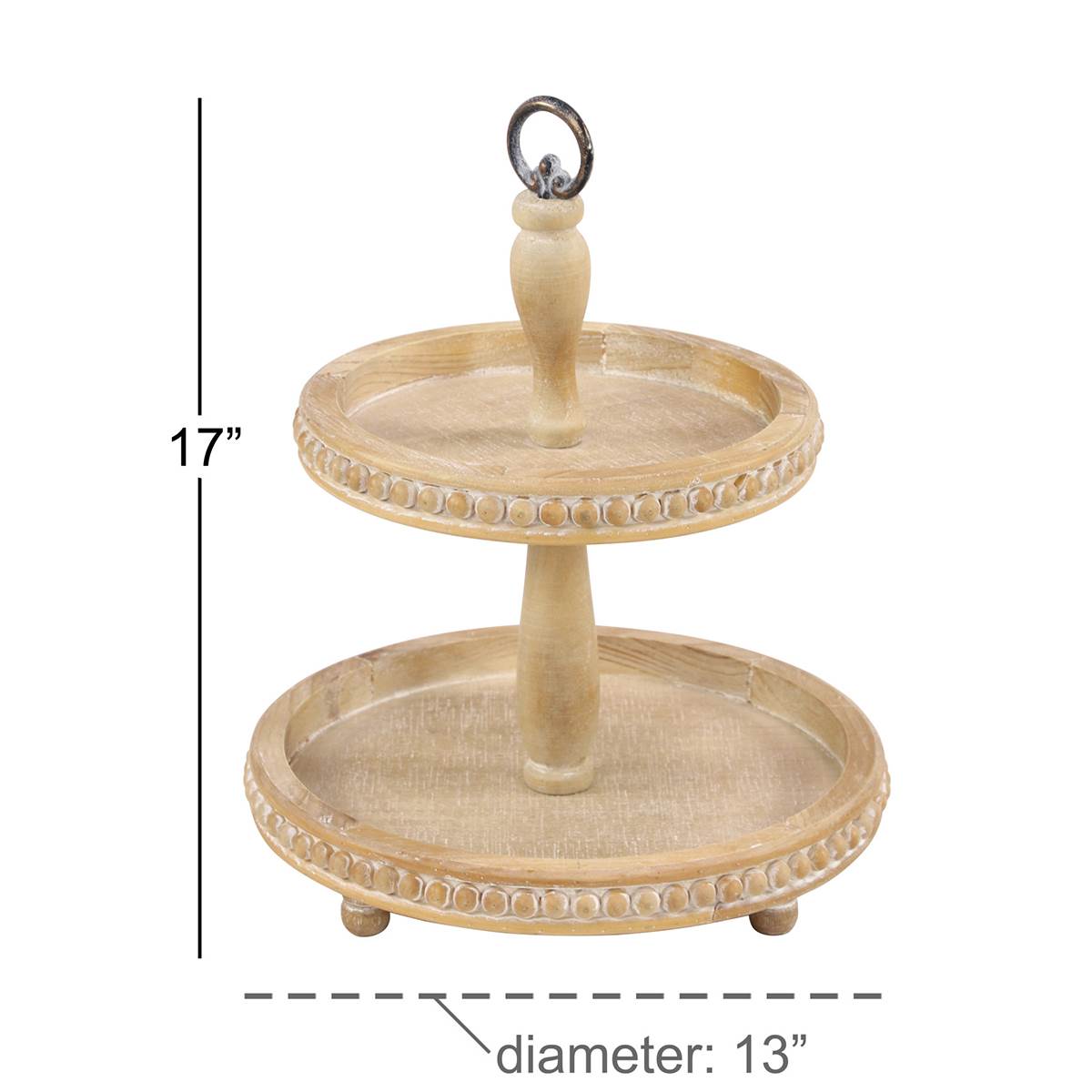 9th & Pike(R) Natural Beige Wood 2-Tier Round Serving Tray Stand