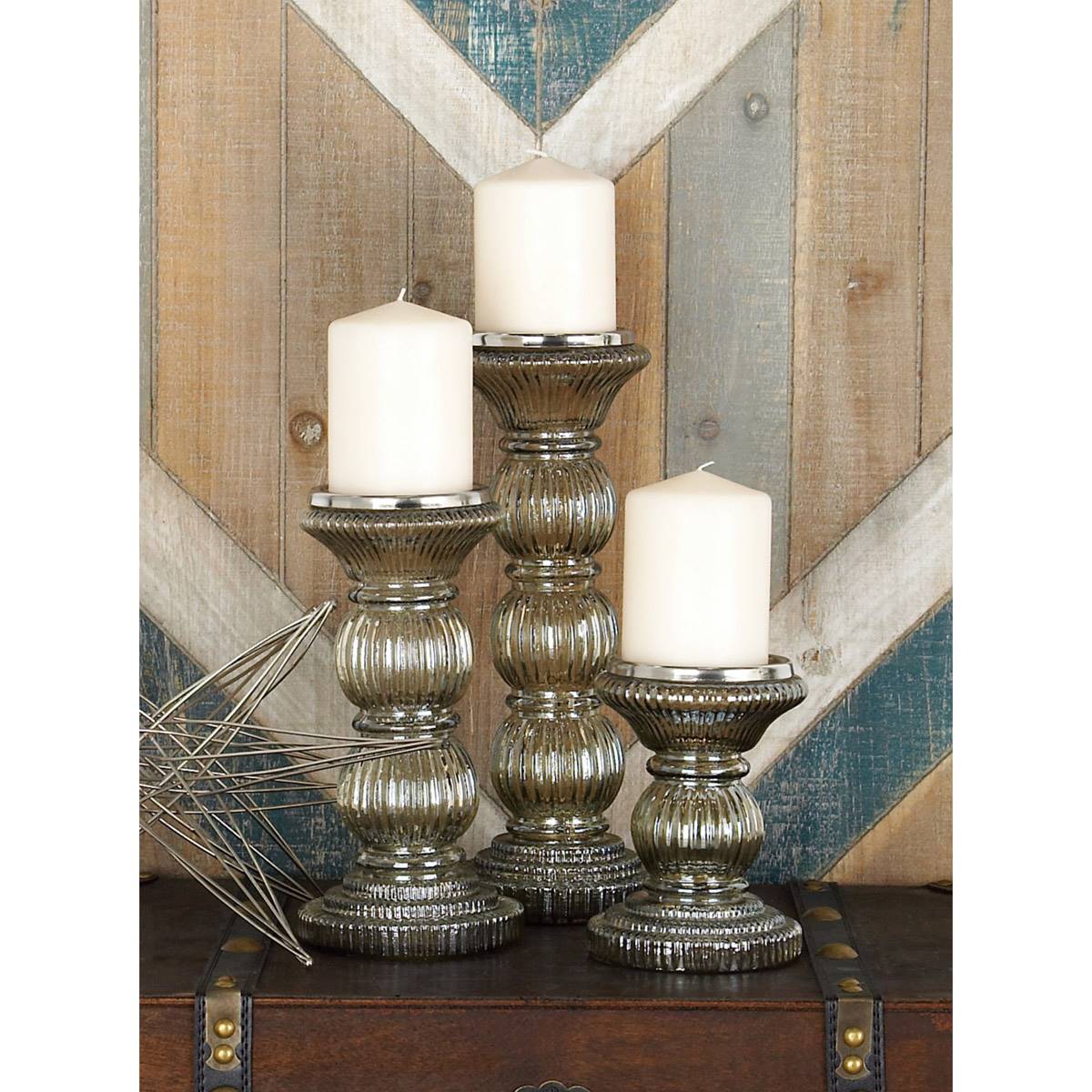 9th & Pike(R) Smoked Glass Pillar Candle Holders - Set Of 3