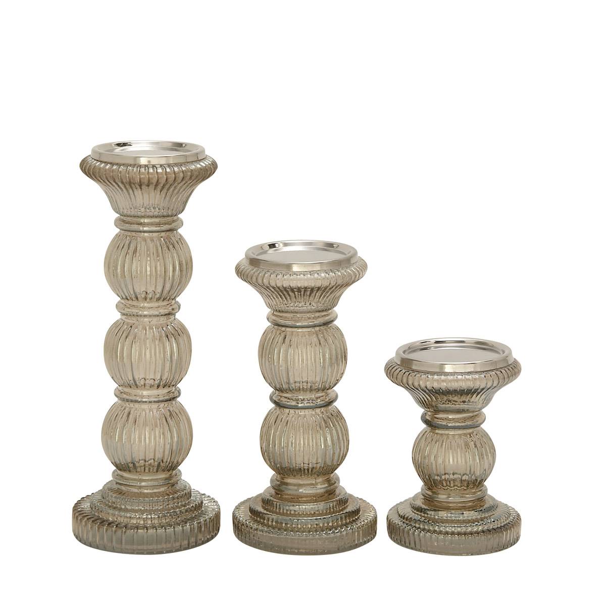 9th & Pike(R) Smoked Glass Pillar Candle Holders - Set Of 3