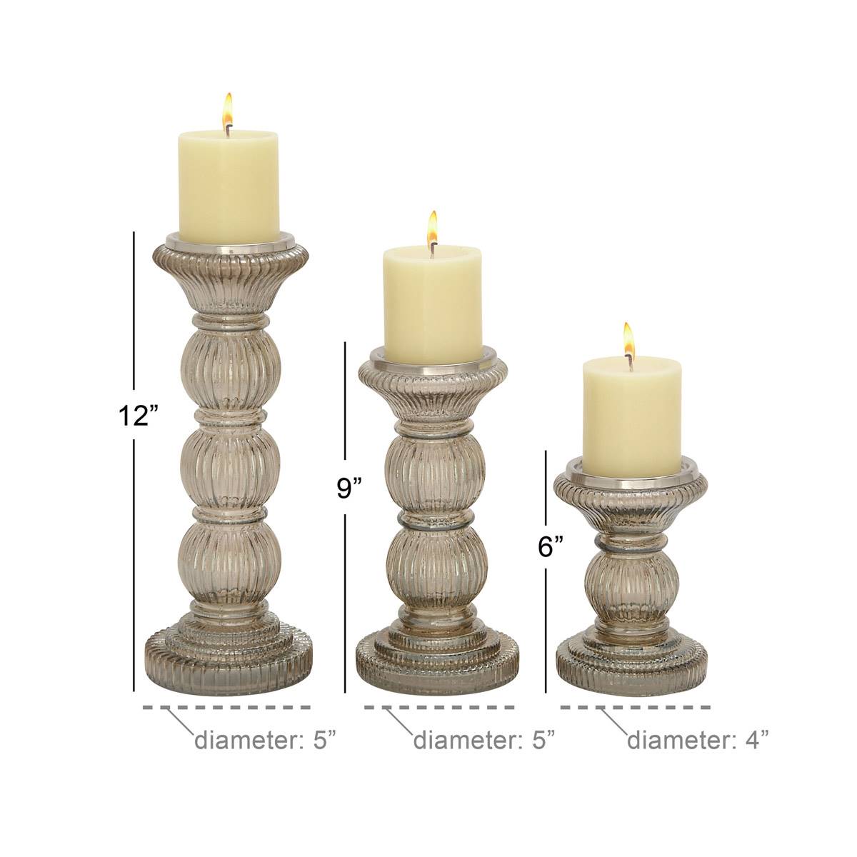 9th & Pike(R) Smoked Glass Pillar Candle Holders - Set Of 3