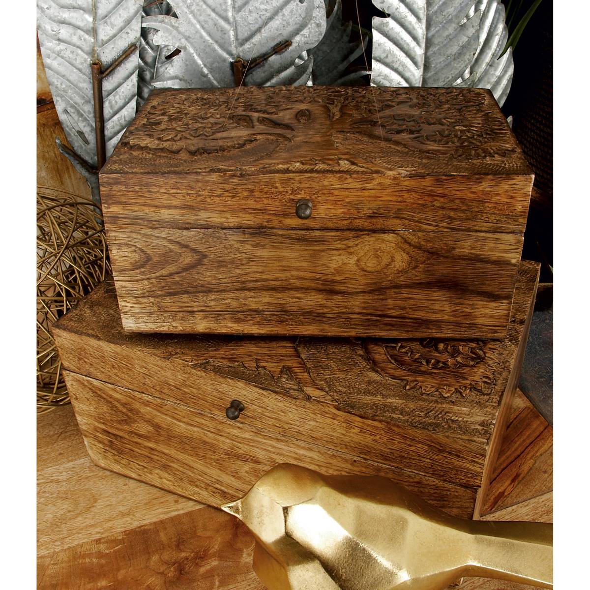 9th & Pike(R) Carved Decorative Wood Boxes - Set Of 3