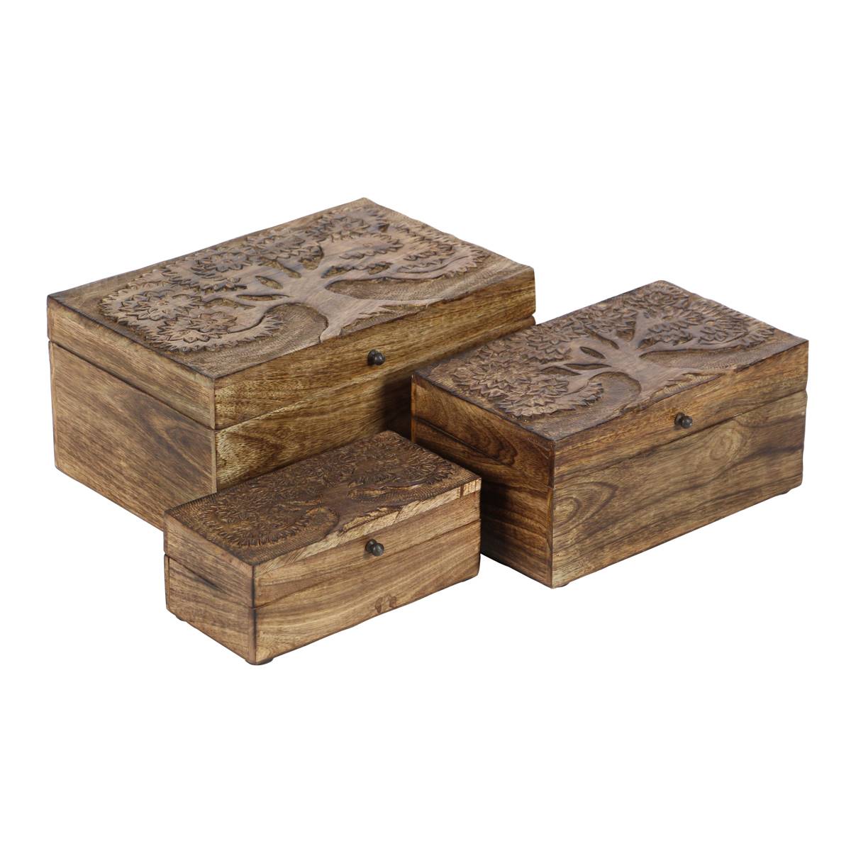 9th & Pike(R) Carved Decorative Wood Boxes - Set Of 3