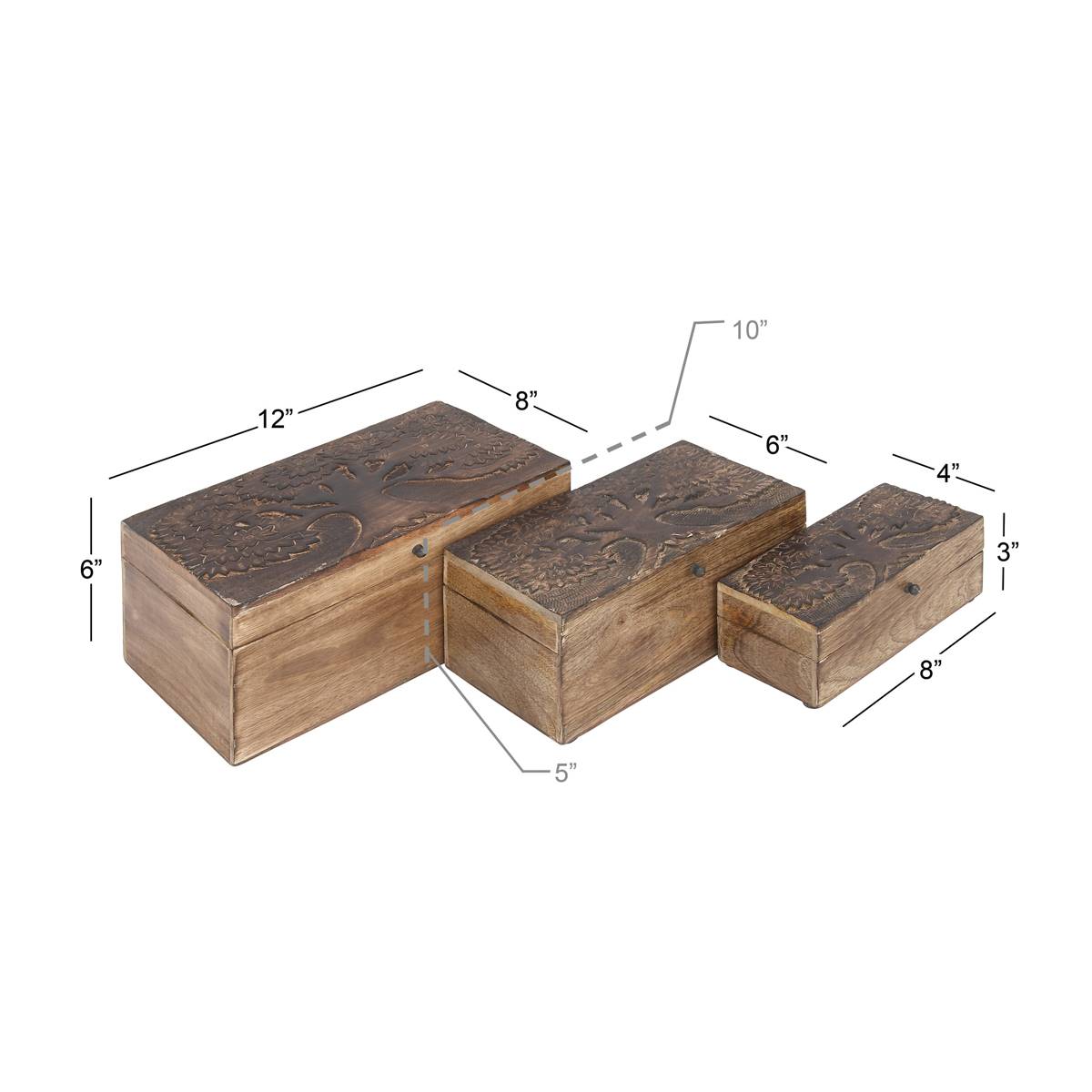 9th & Pike(R) Carved Decorative Wood Boxes - Set Of 3