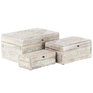 9th & Pike(R) Carved Floral White Wood Storage Box - Set Of 3