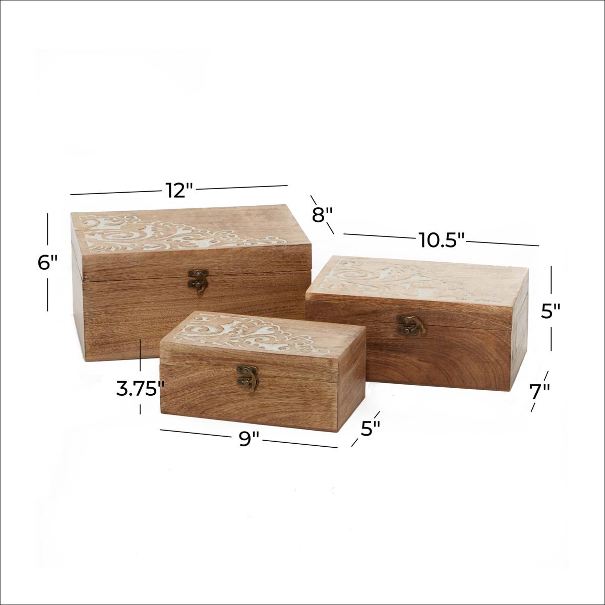 9th & Pike(R) Rectangular Wooden Storage Boxes - Set Of 3