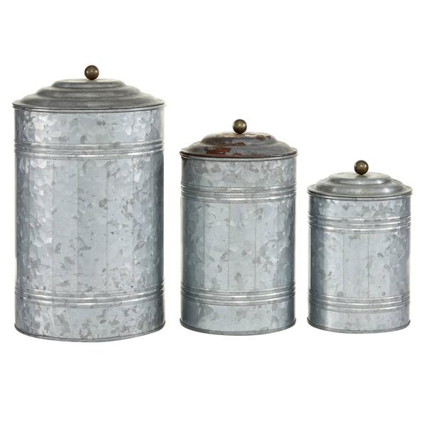 9th & Pike(R) Silver Galvanized Metal Storage Jars - Set of 3