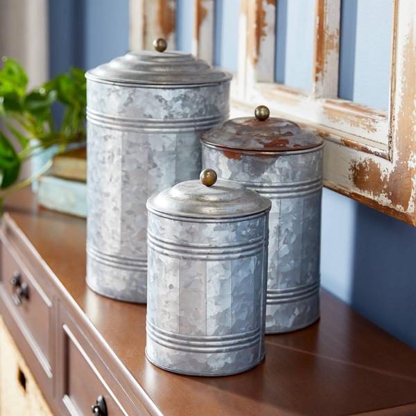 9th & Pike(R) Silver Galvanized Metal Storage Jars - Set of 3 alternate view